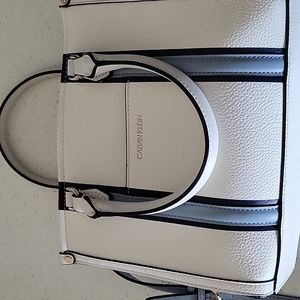 Calvin Klein Handbag Used 2 Times, White w/ Blue & Navy Stripes Cross Body